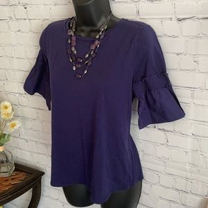 LOFT Pretty Purple Ruffled Sleeves Top Shirt